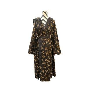 Vintage Mycra Pac Reversible Hooded Rain Coat Black Gold Logo Print M